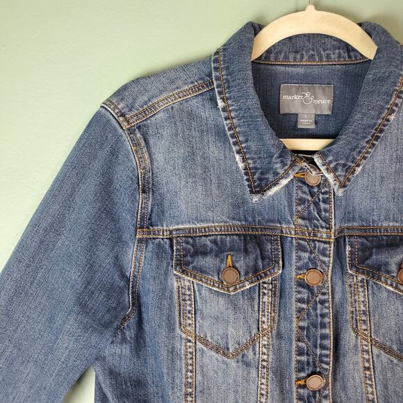 Market & Spruce Womens Denim Front Button Up Jean Jacket Size Large - Picture 4 of 6